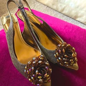 J. Renee Sparkling Bronze Kitten Heel Shoes 9